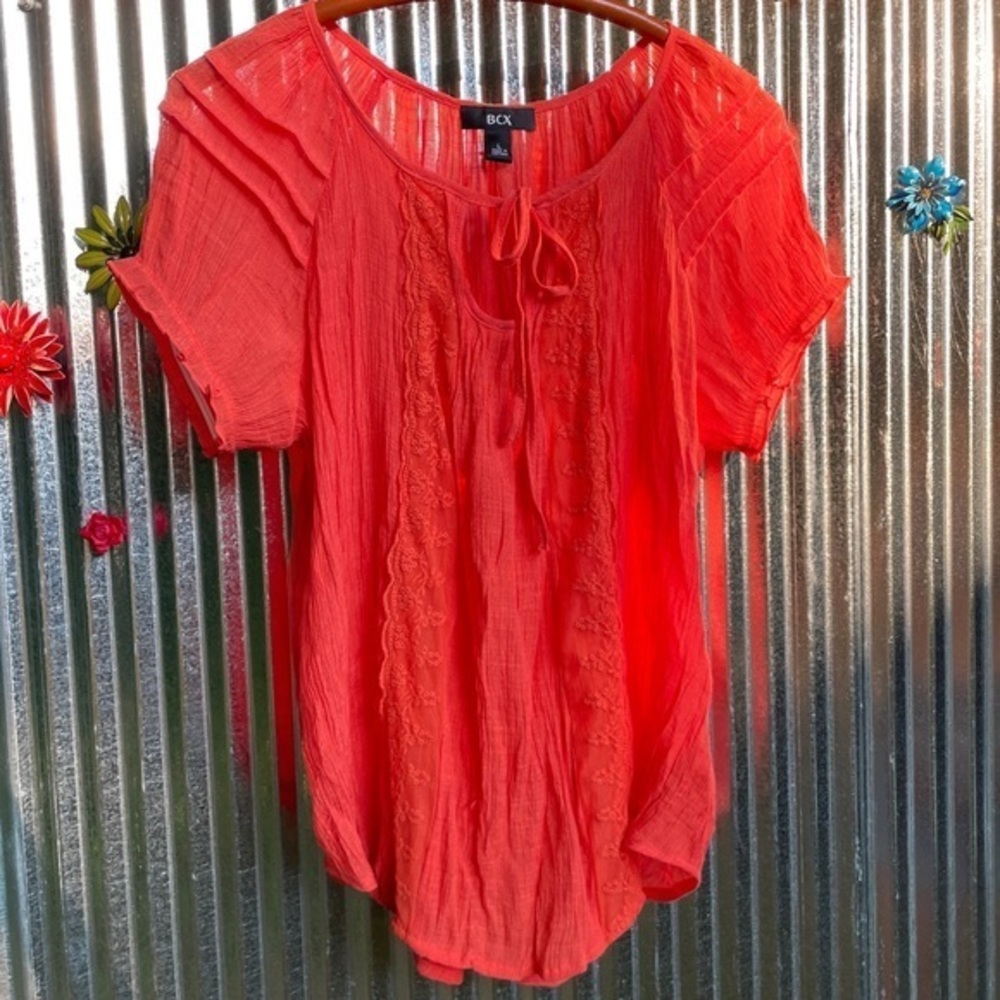 BCX Orange Peasant Pintuck Cottage Blouse - Size M